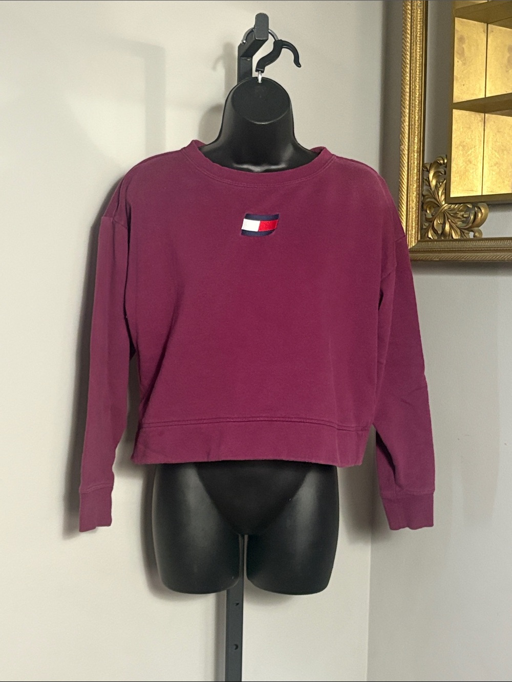 Tommy Hilfiger Small Burgundy Cropped Crewneck Sweatshirt
